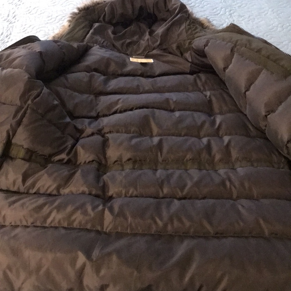 New Michael Kors Green Coat with Faux Fur Trim Hood Size Large Tall L T - Picture 9 of 16